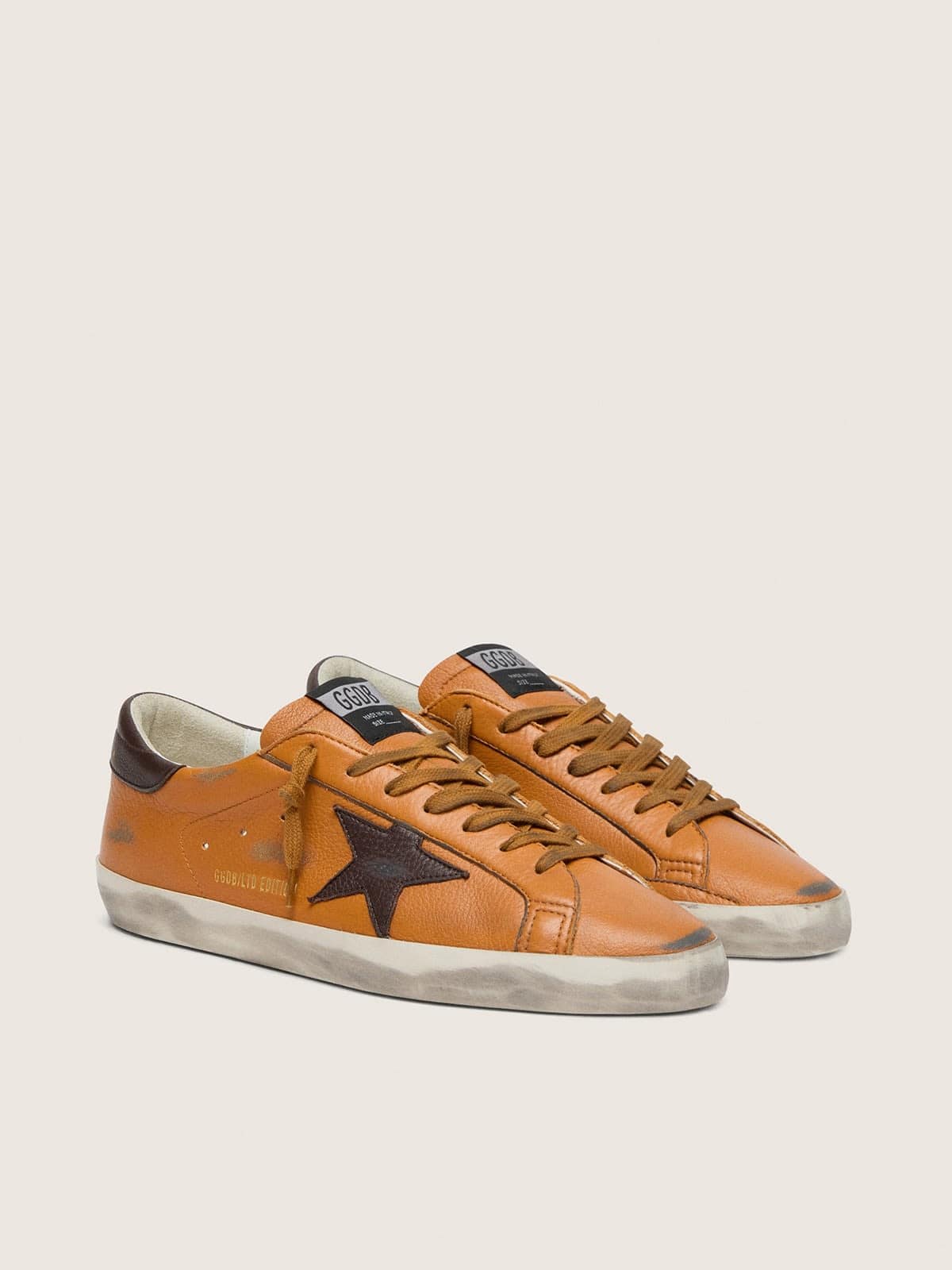 Golden Goose Mens Super-Star Ltd In Orange Leather With Brown Star Mens