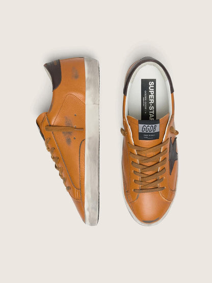 Golden Goose Mens Super-Star Ltd In Orange Leather With Brown Star Mens