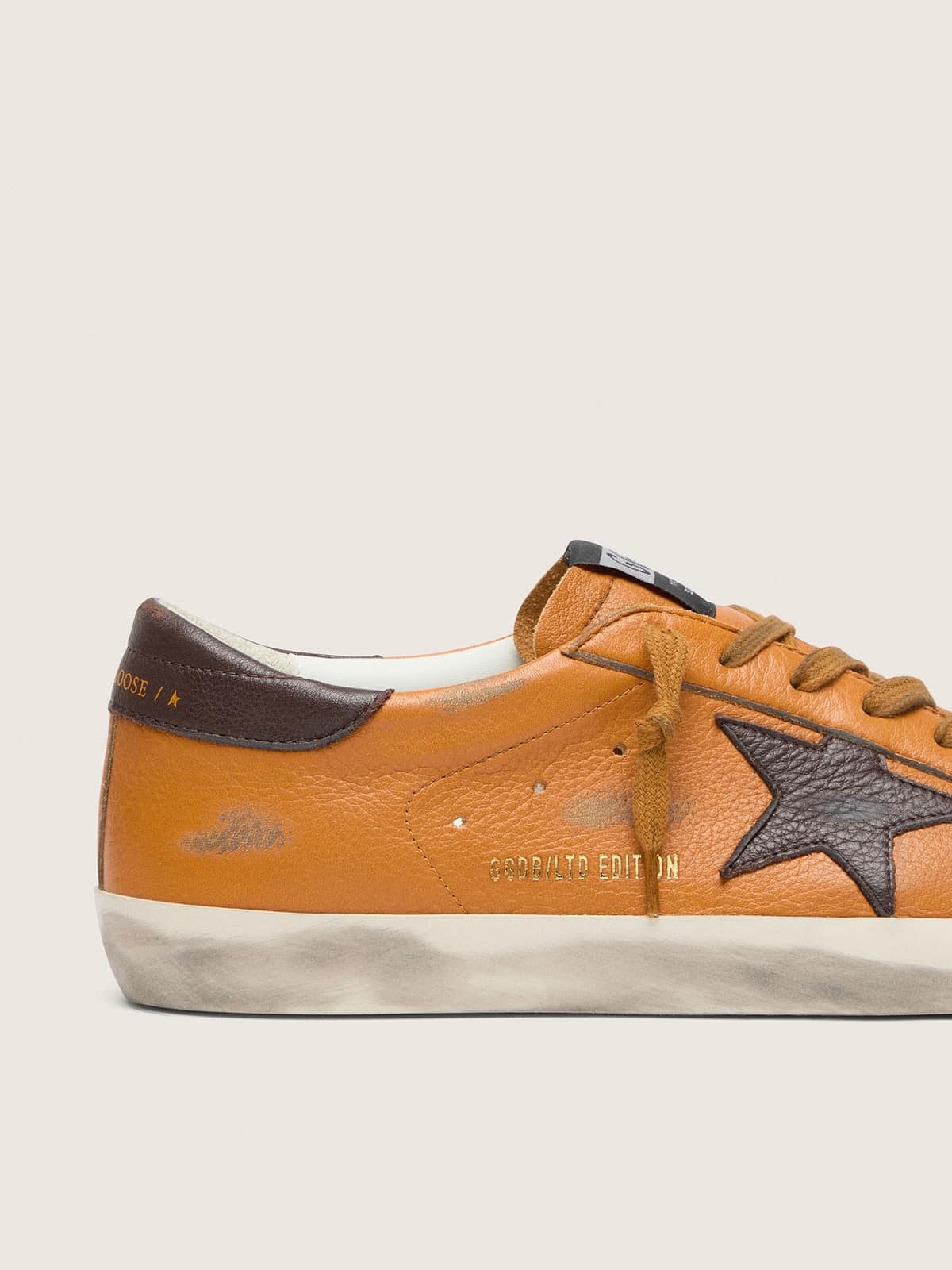 Golden Goose Mens Super-Star Ltd In Orange Leather With Brown Star Mens