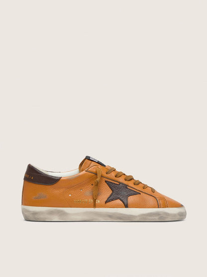 Golden Goose Mens Super-Star Ltd In Orange Leather With Brown Star Mens