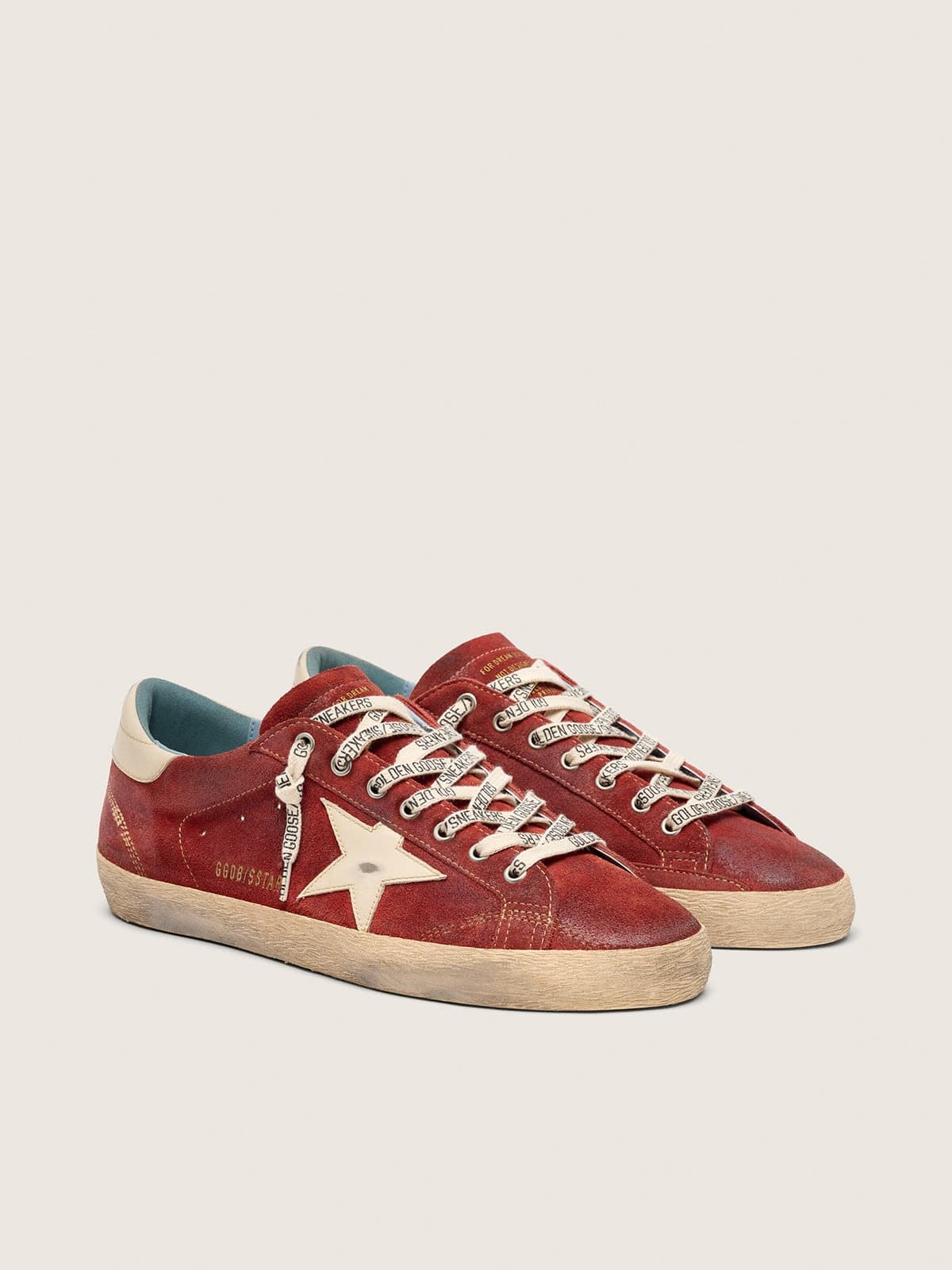 Golden Goose Mens Super-Star In Red Suede With Cream Leather Star Mens