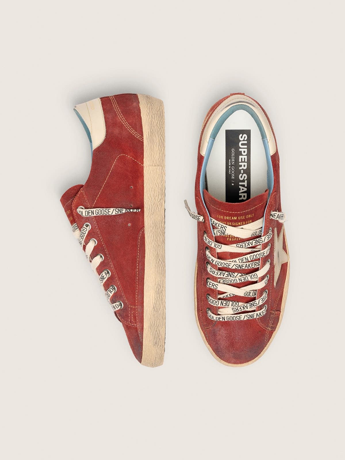 Golden Goose Mens Super-Star In Red Suede With Cream Leather Star Mens