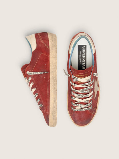 Golden Goose Mens Super-Star In Red Suede With Cream Leather Star Mens