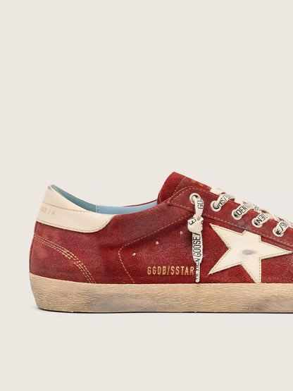 Golden Goose Mens Super-Star In Red Suede With Cream Leather Star Mens