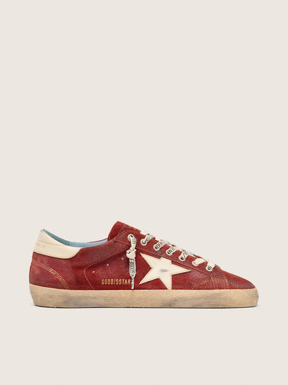 Golden Goose Mens Super-Star In Red Suede With Cream Leather Star Mens