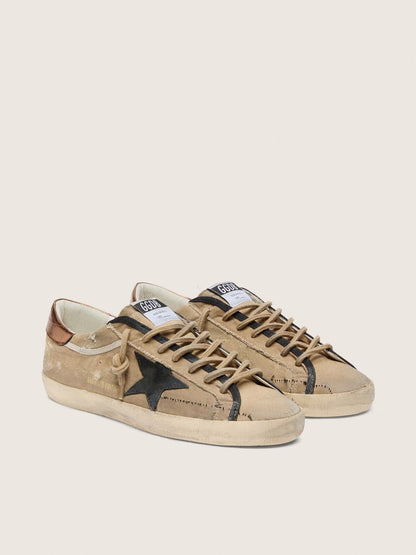 Golden Goose Mens Super-Star Ltd In Beige Canvas With Black Leather Star Mens