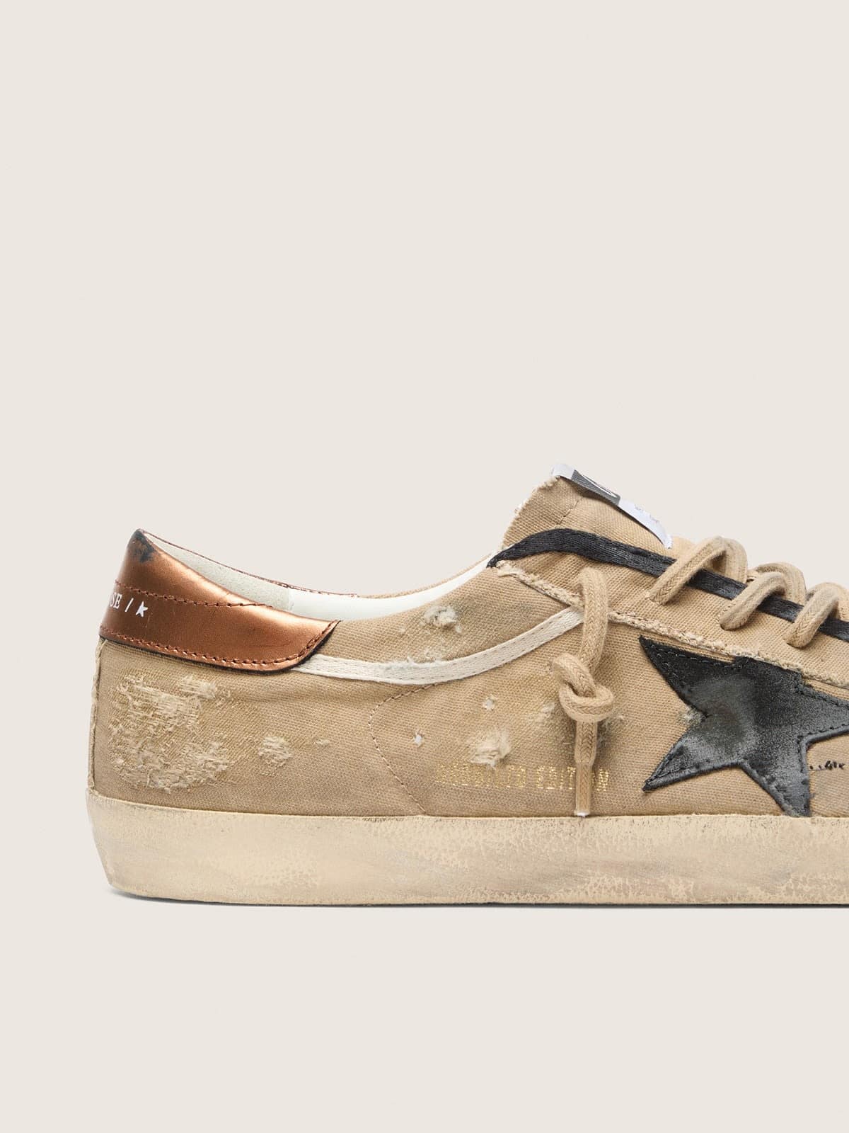 Golden Goose Mens Super-Star Ltd In Beige Canvas With Black Leather Star Mens