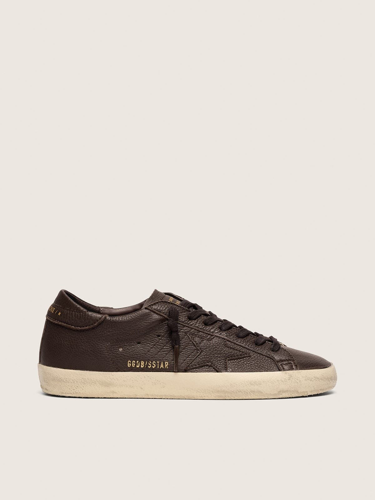 Golden Goose Mens Super-Star In Dark Brown Leather With Tone-On-Tone Leather Star Mens