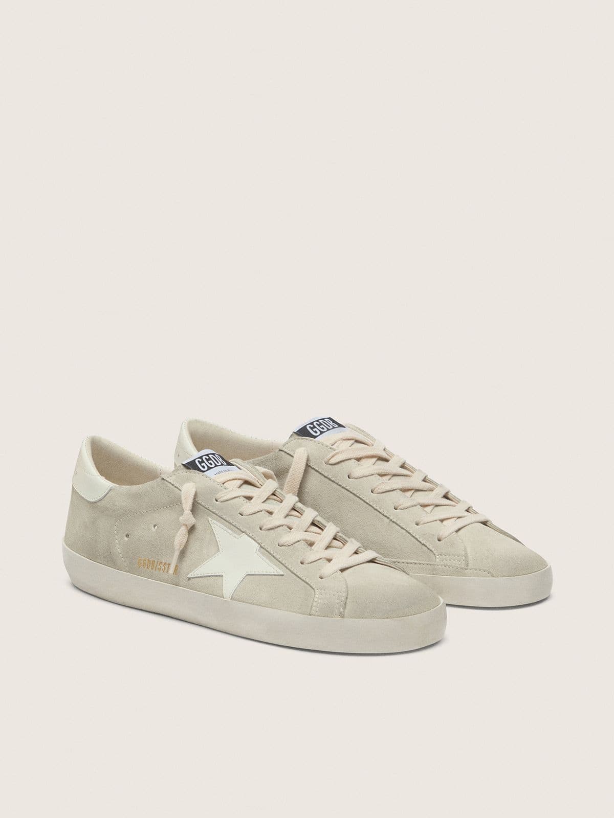 Golden Goose Mens Super-Star In Light Gray Suede With White Leather Star Mens