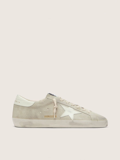 Golden Goose Mens Super-Star In Light Gray Suede With White Leather Star Mens