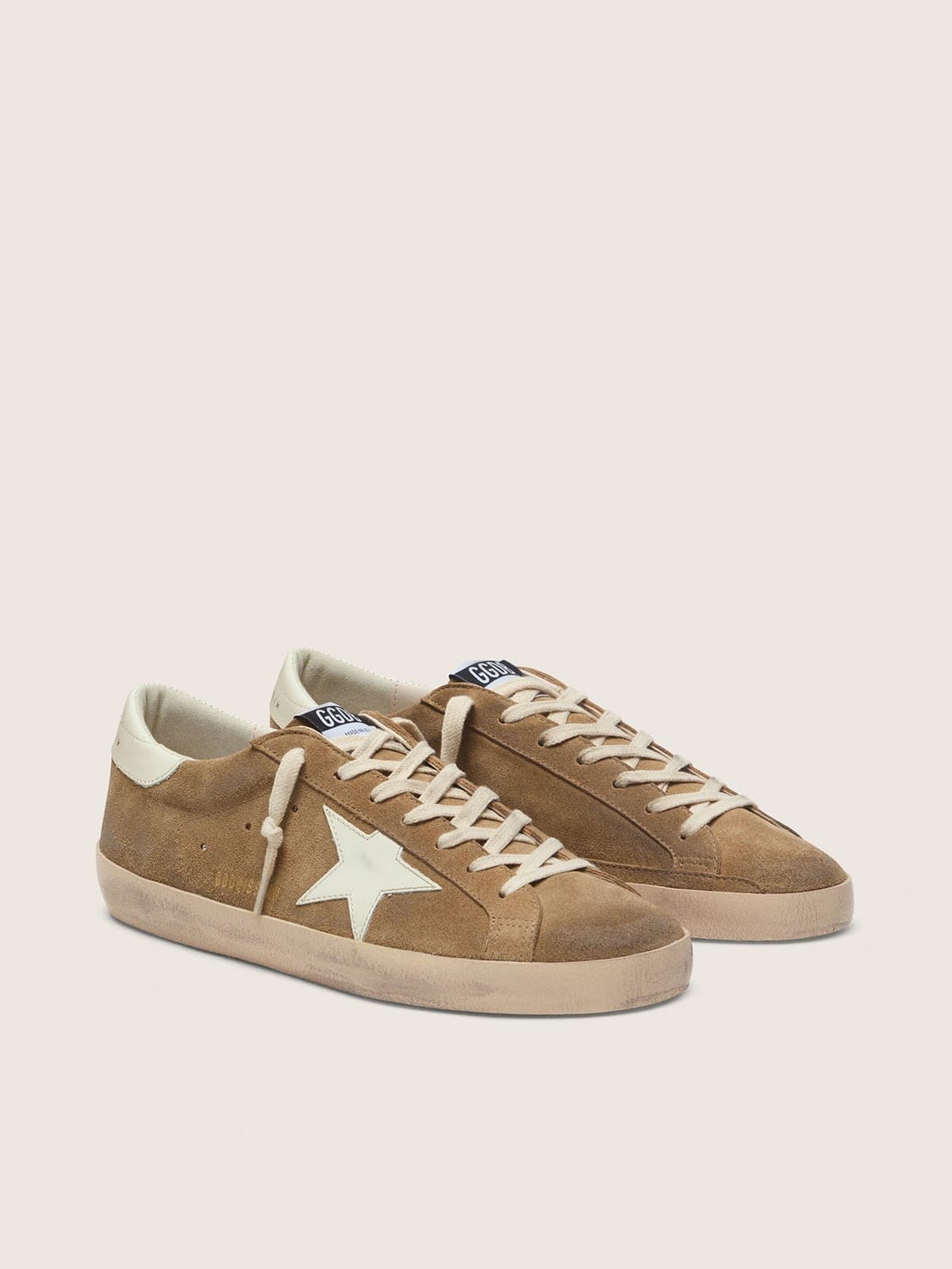 Golden Goose Mens Super-Star In Tobacco Suede With White Leather Star Mens