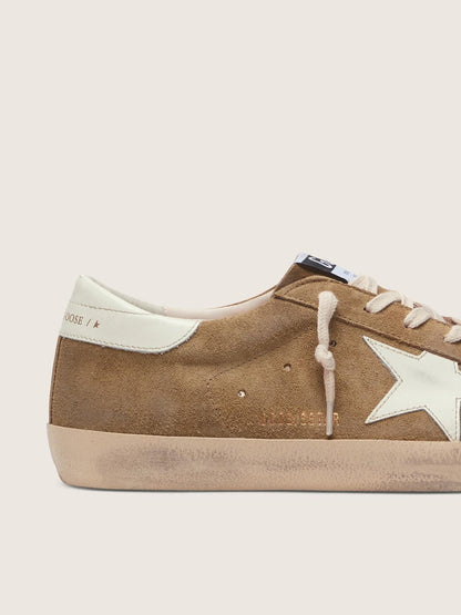 Golden Goose Mens Super-Star In Tobacco Suede With White Leather Star Mens