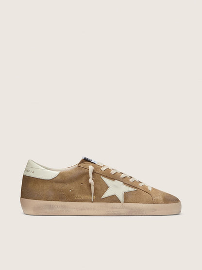 Golden Goose Mens Super-Star In Tobacco Suede With White Leather Star Mens