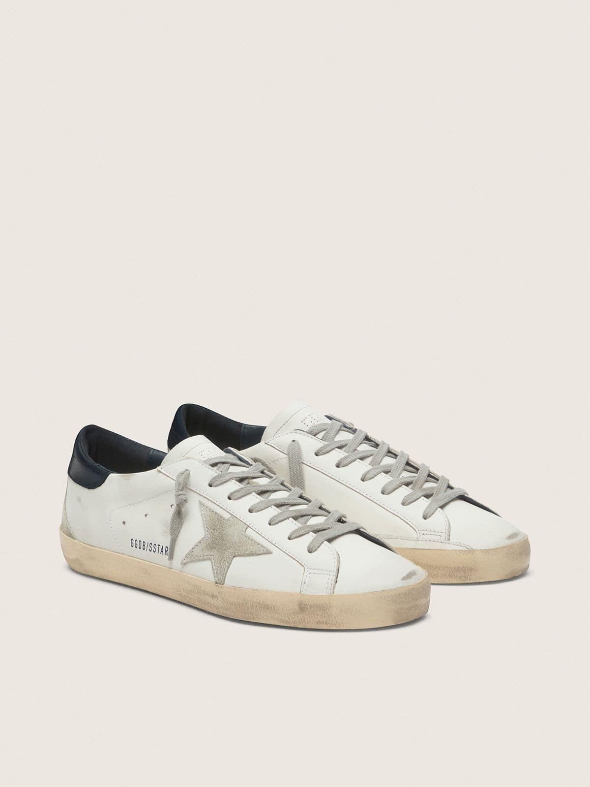 Golden Goose Mens Super-Star With Suede Star And Blue Heel Tab Mens