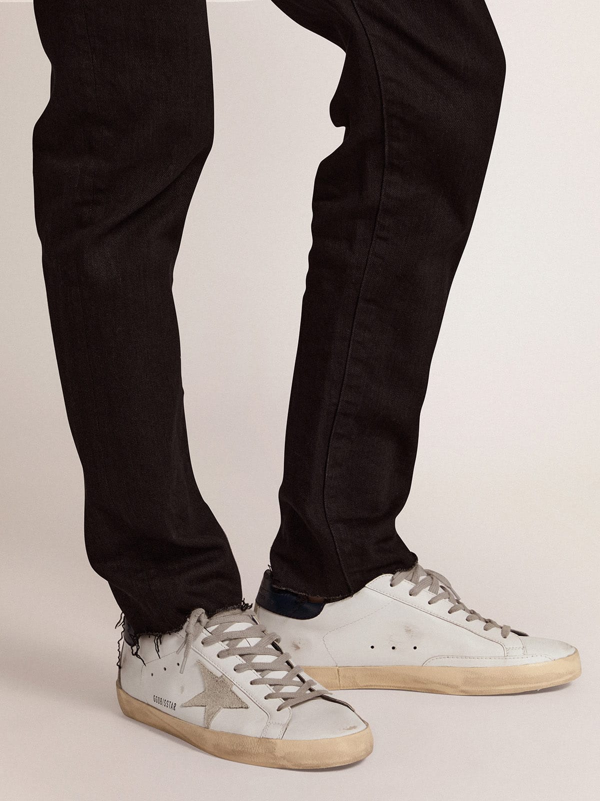 Golden Goose Mens Super-Star With Suede Star And Blue Heel Tab Mens