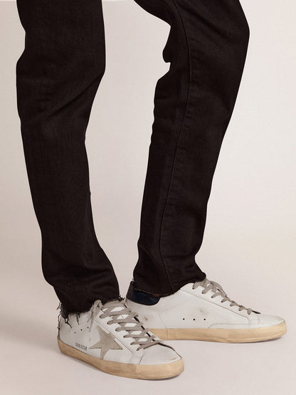 Golden Goose Mens Super-Star With Suede Star And Blue Heel Tab Mens