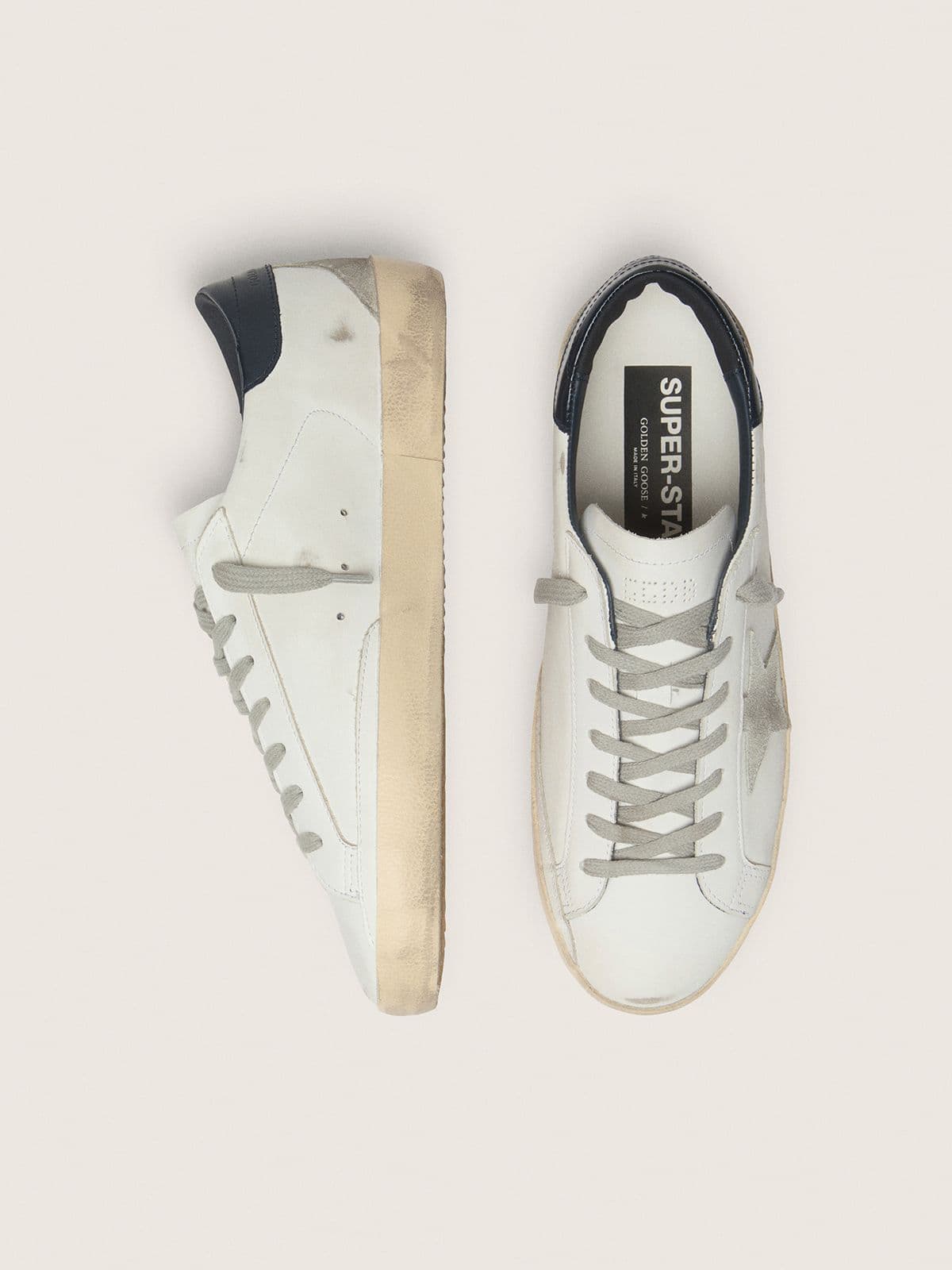 Golden Goose Mens Super-Star With Suede Star And Blue Heel Tab Mens