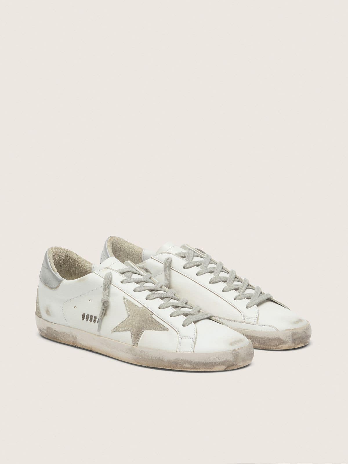 Golden Goose Mens Super-Star With Silver Heel Tab And Lettering Mens