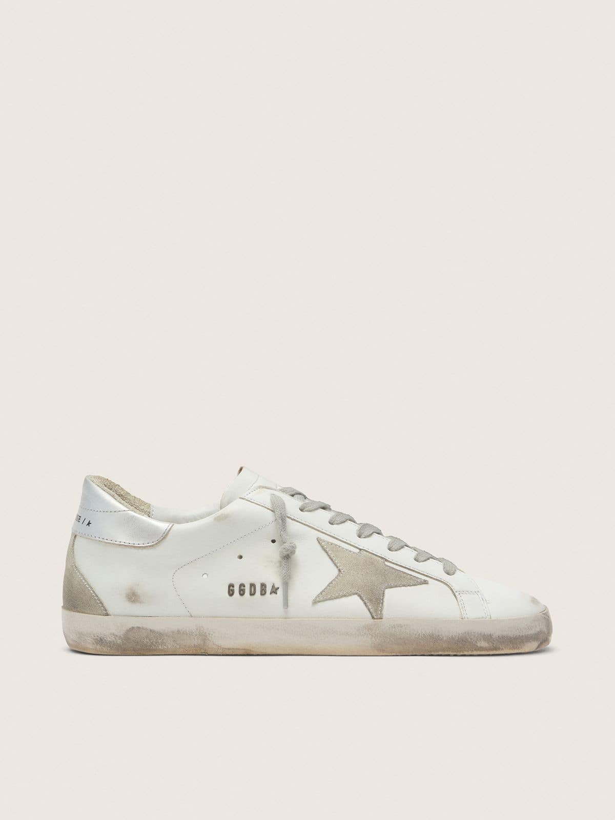 Golden Goose Mens Super-Star With Silver Heel Tab And Lettering Mens