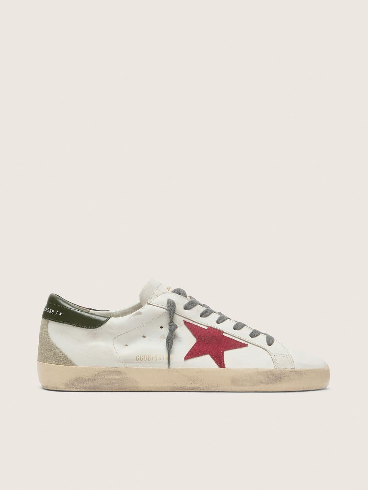 Golden Goose Mens Super-Star With Red Suede Star And Green Leather Heel Tab Mens
