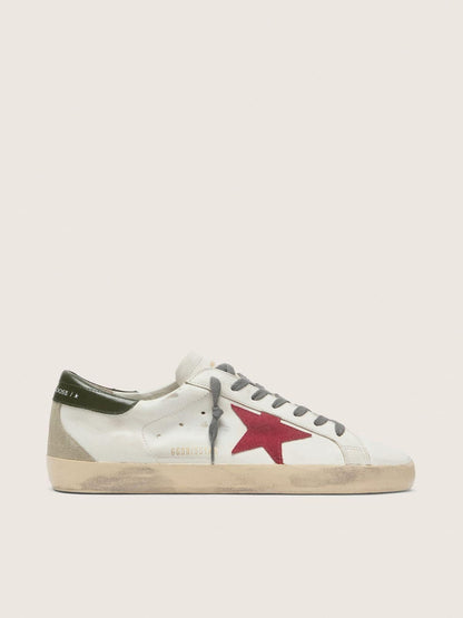 Golden Goose Mens Super-Star With Red Suede Star And Green Leather Heel Tab Mens