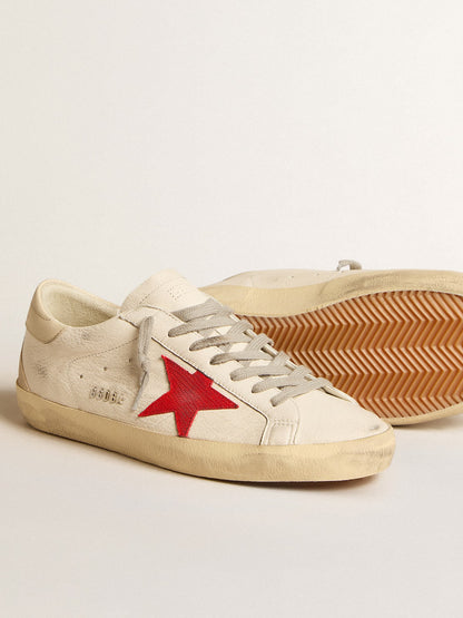 Golden Goose Mens Super-Star In Nappa With Red Star And Cream Leather Heel Tab Mens