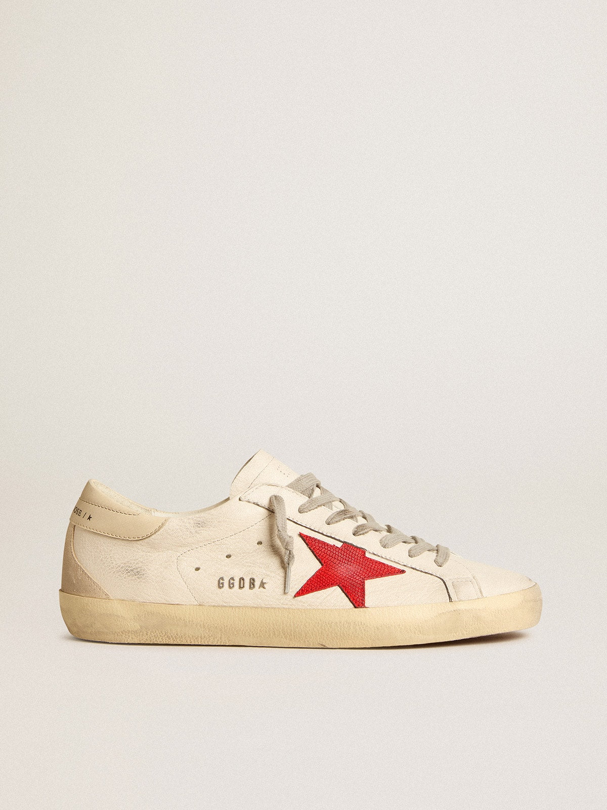 Golden Goose Mens Super-Star In Nappa With Red Star And Cream Leather Heel Tab Mens