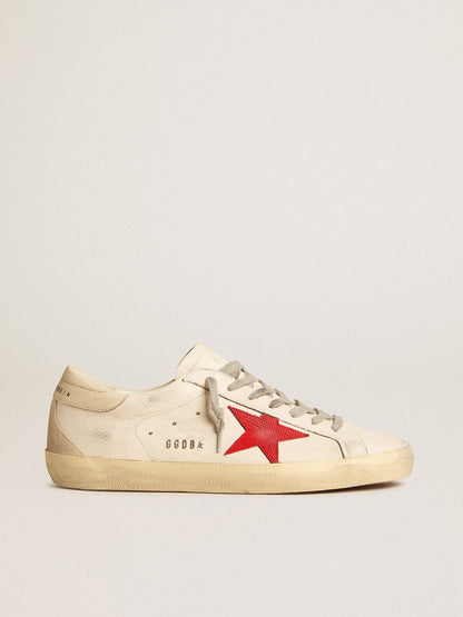 Golden Goose Mens Super-Star In Nappa With Red Star And Cream Leather Heel Tab Mens