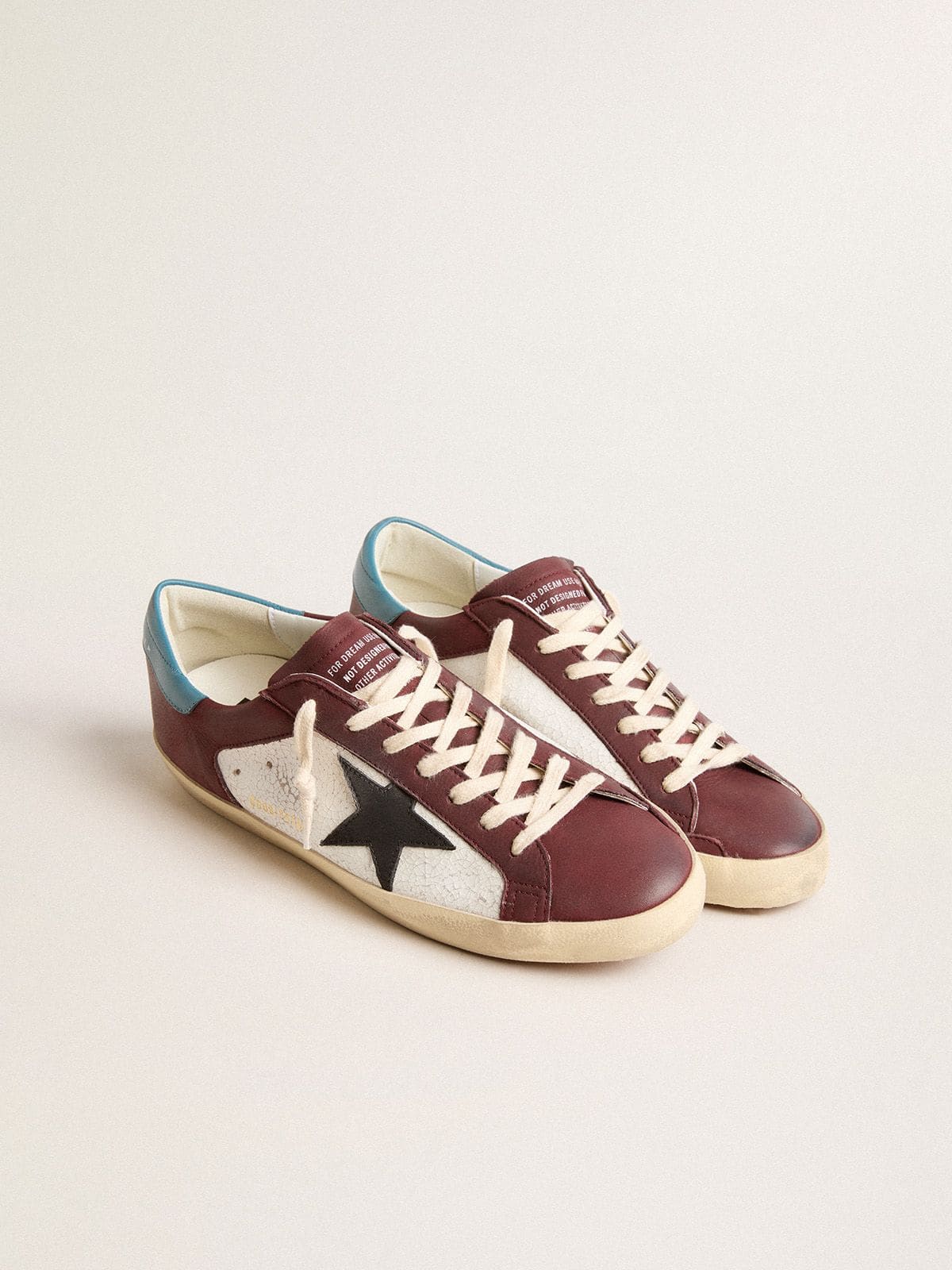 Golden Goose Mens Super-Star In Crackle Leather With Brown Star And Teal Heel Tab Mens