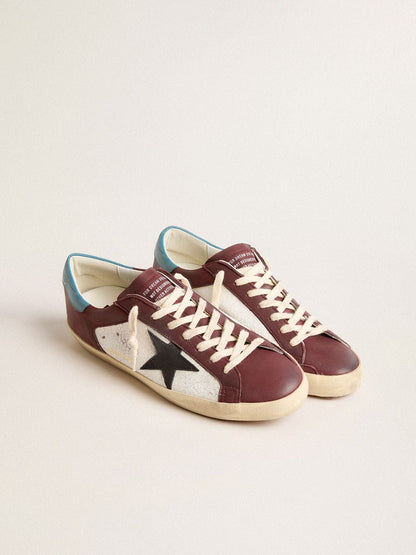 Golden Goose Mens Super-Star In Crackle Leather With Brown Star And Teal Heel Tab Mens