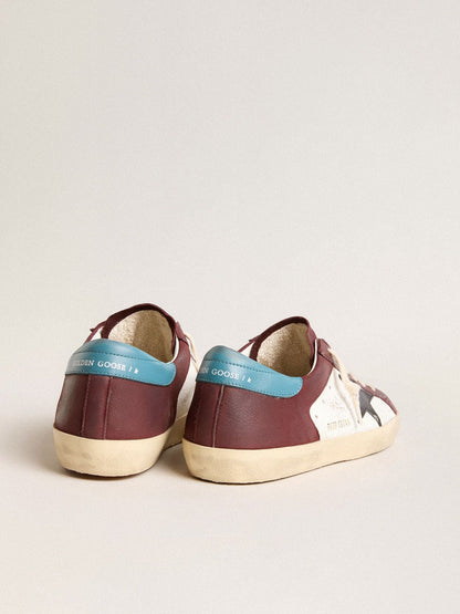 Golden Goose Mens Super-Star In Crackle Leather With Brown Star And Teal Heel Tab Mens