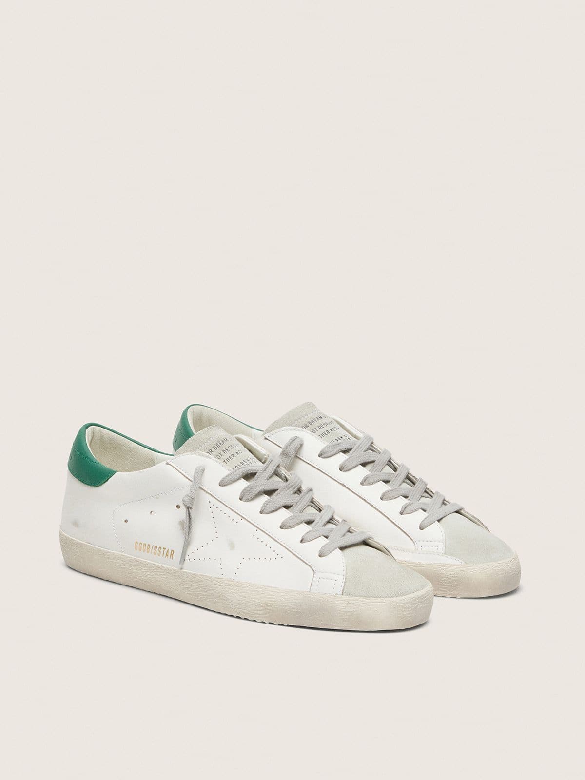Golden Goose Mens Super-Star With Perforated Star And Green Heel Tab Mens