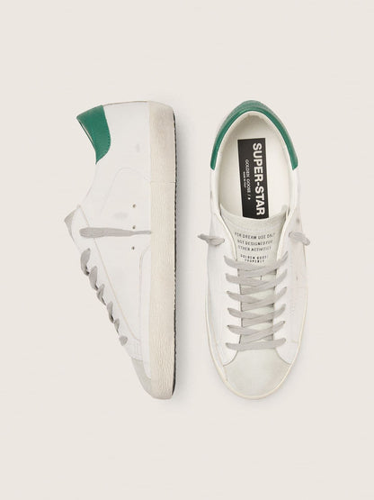 Golden Goose Mens Super-Star With Perforated Star And Green Heel Tab Mens