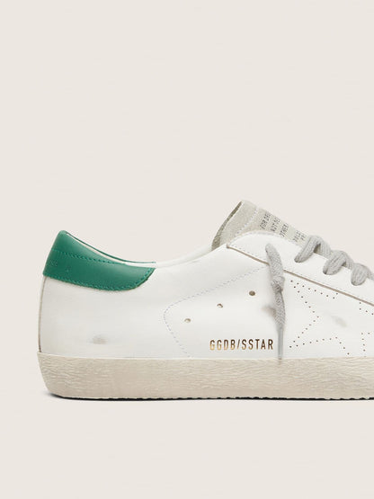 Golden Goose Mens Super-Star With Perforated Star And Green Heel Tab Mens