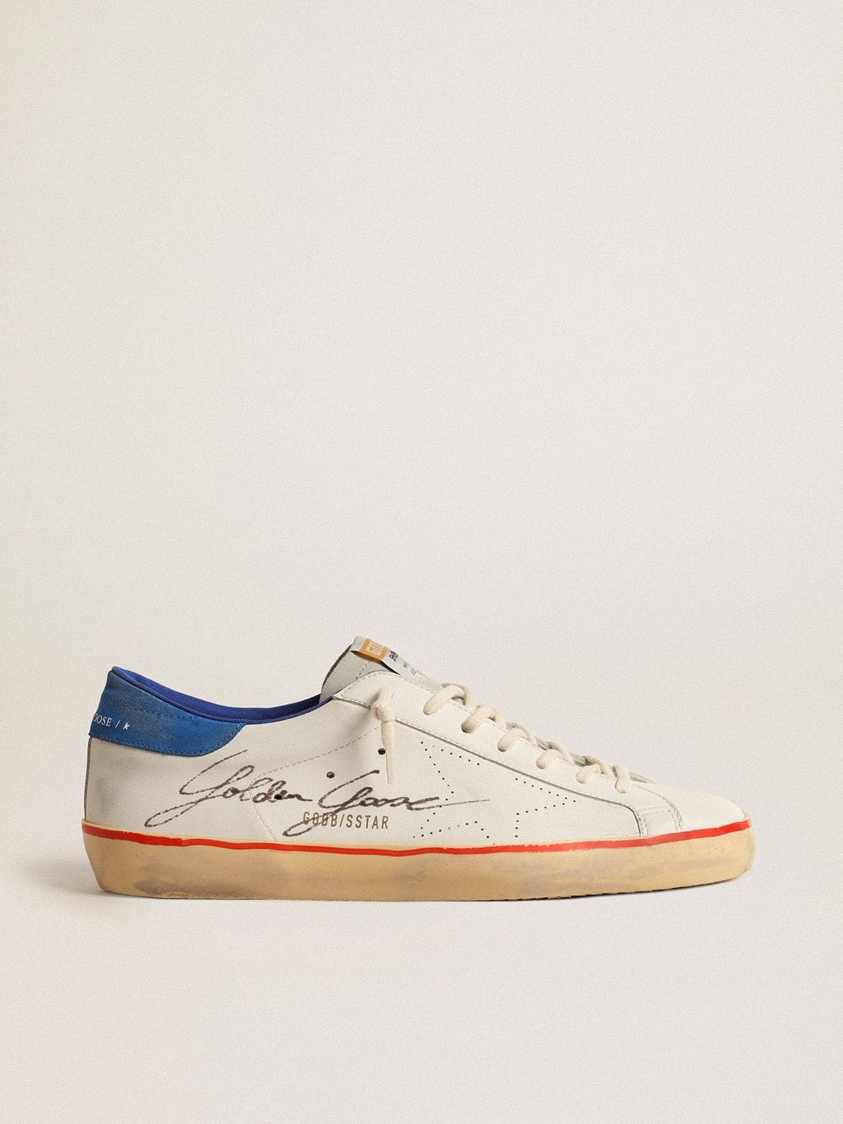 Golden Goose Mens Super-Star With Perforated Star And Blue Suede Heel Tab Mens