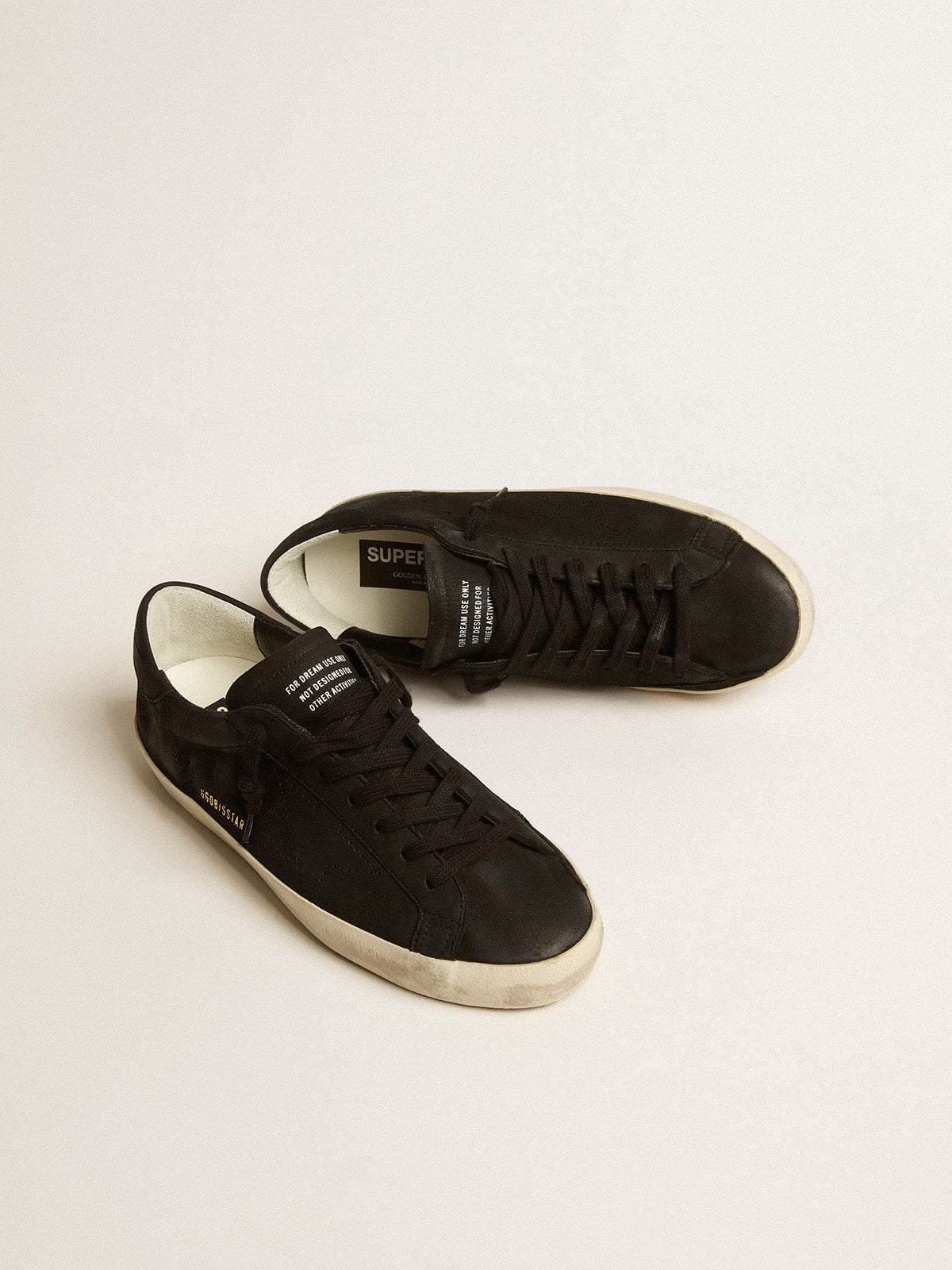 Golden Goose Mens Super-Star In Black Nubuck With Perforated Star And Black Nubuck Heel Tab Mens