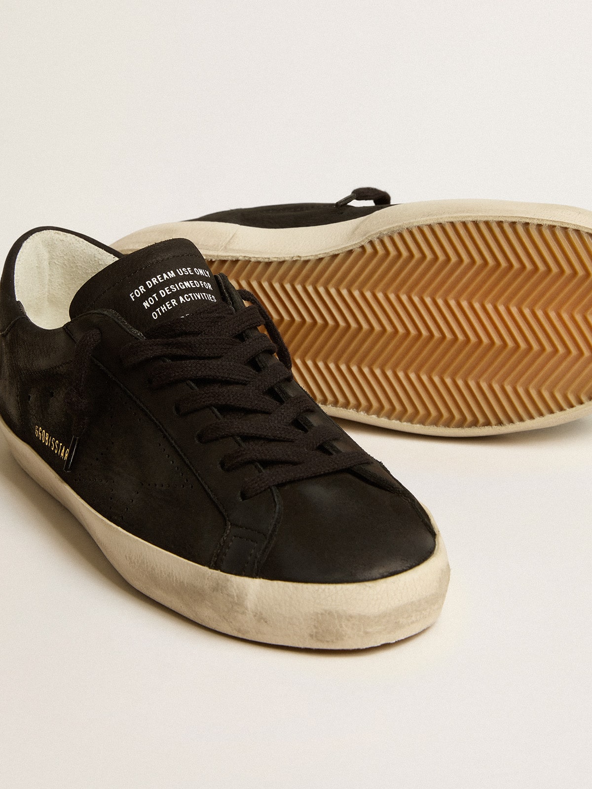 Golden Goose Mens Super-Star In Black Nubuck With Perforated Star And Black Nubuck Heel Tab Mens