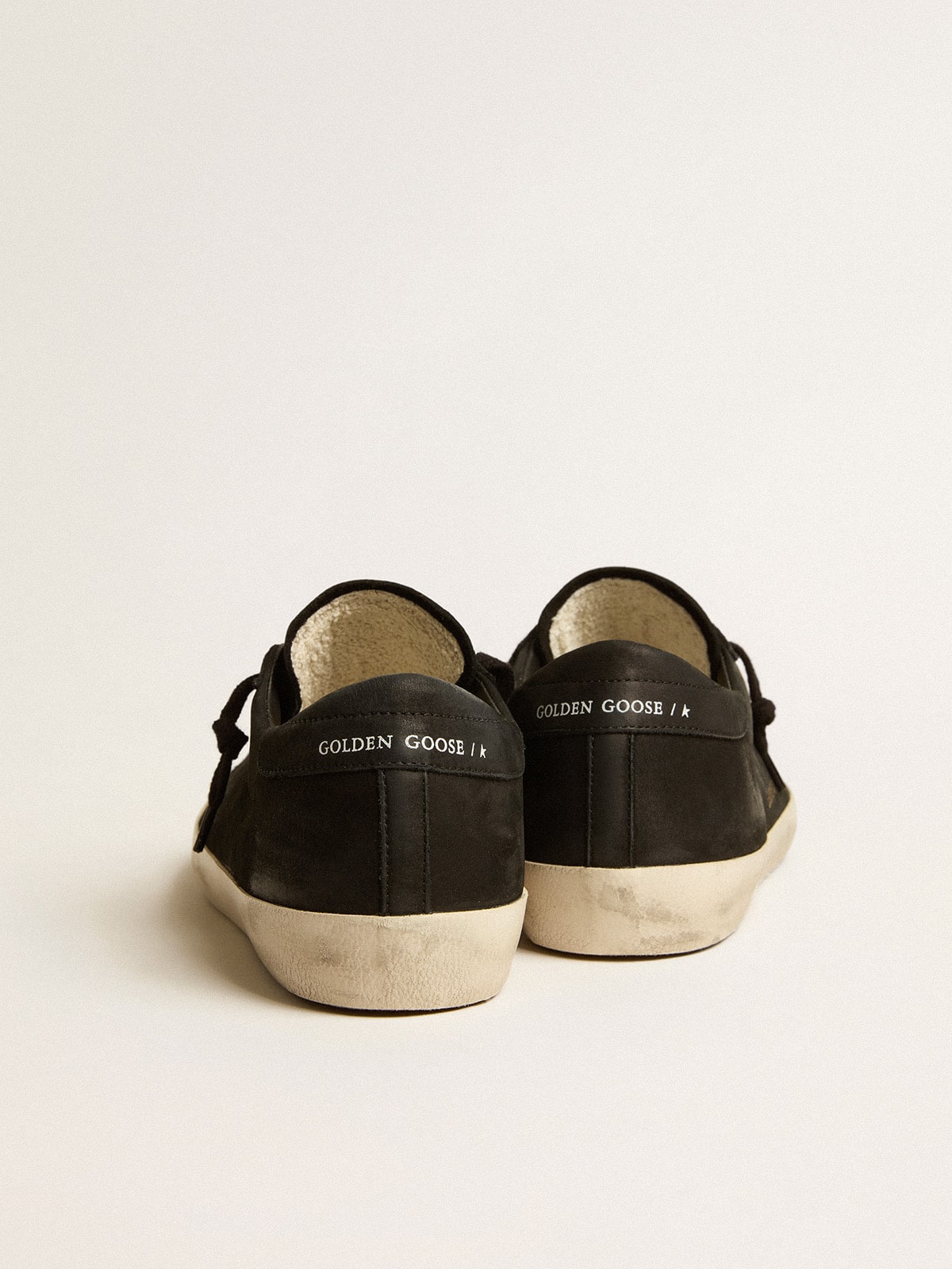 Golden Goose Mens Super-Star In Black Nubuck With Perforated Star And Black Nubuck Heel Tab Mens