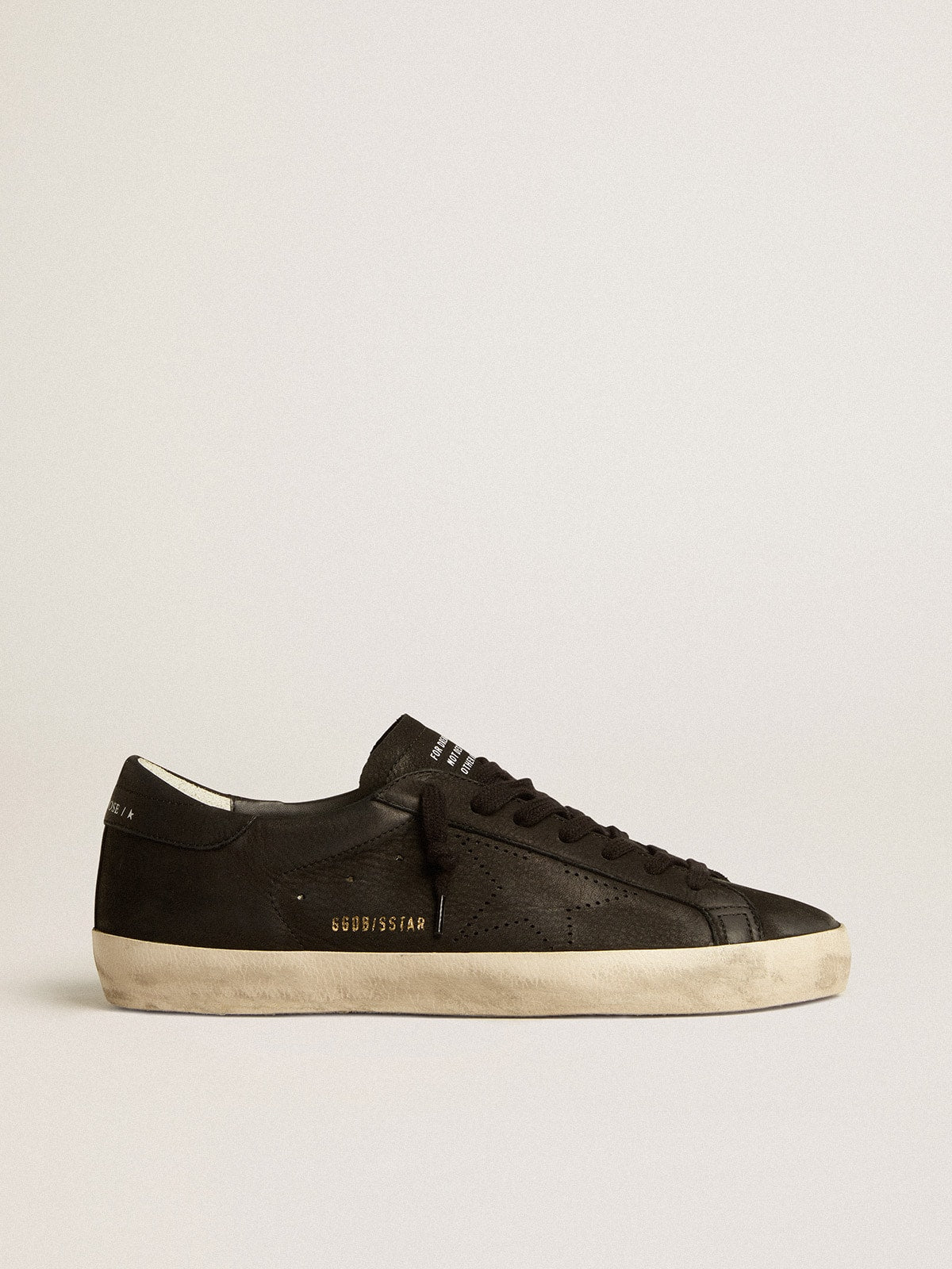 Golden Goose Mens Super-Star In Black Nubuck With Perforated Star And Black Nubuck Heel Tab Mens