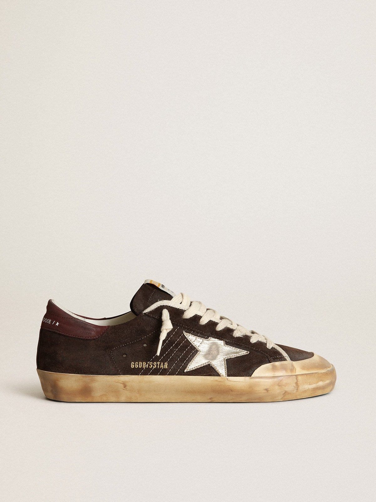 Golden Goose Mens Super-Star Penstar In Brown Suede With A Platinum Star Mens