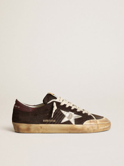 Golden Goose Mens Super-Star Penstar In Brown Suede With A Platinum Star Mens