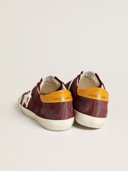 Golden Goose Mens Super-Star In Brick-Red Suede With White Leather Star And Animal-Print Heel Tab Mens