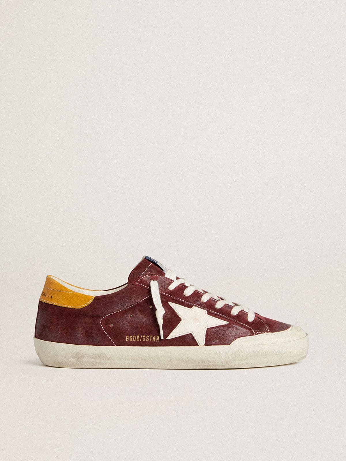 Golden Goose Mens Super-Star In Brick-Red Suede With White Leather Star And Animal-Print Heel Tab Mens