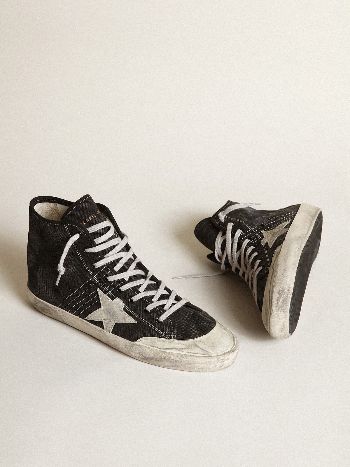 Golden Goose Francy Penstar In Black Canvas With White Suede Star And Black Suede Heel Tab Mens