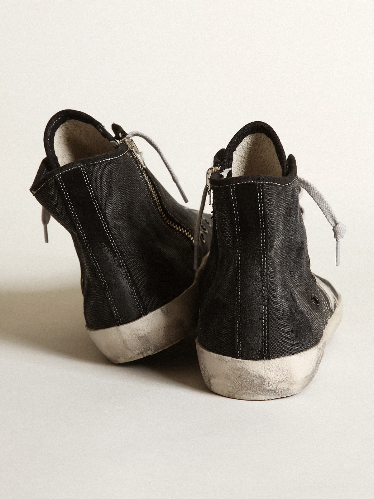 Golden Goose Francy Penstar In Black Canvas With White Suede Star And Black Suede Heel Tab Mens