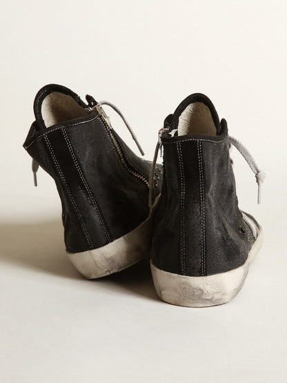 Golden Goose Francy Penstar In Black Canvas With White Suede Star And Black Suede Heel Tab Mens