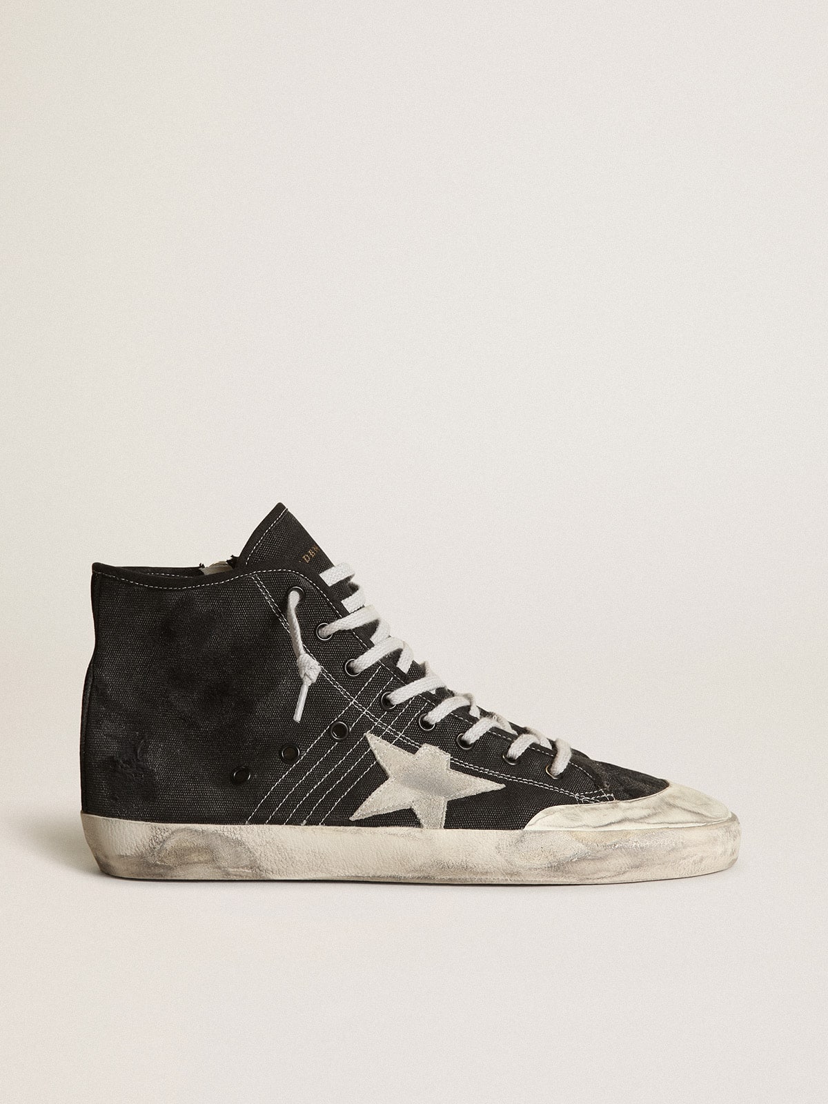 Golden Goose Francy Penstar In Black Canvas With White Suede Star And Black Suede Heel Tab Mens