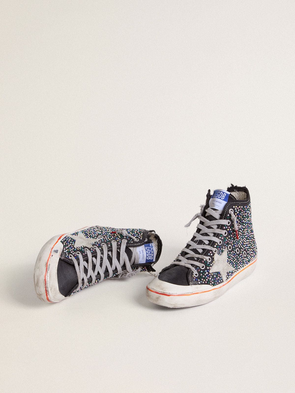 Golden Goose Mens Francy Penstar Lab In Black Canvas With Multicolor Rhinestones Mens