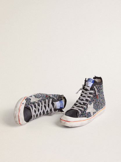 Golden Goose Mens Francy Penstar Lab In Black Canvas With Multicolor Rhinestones Mens