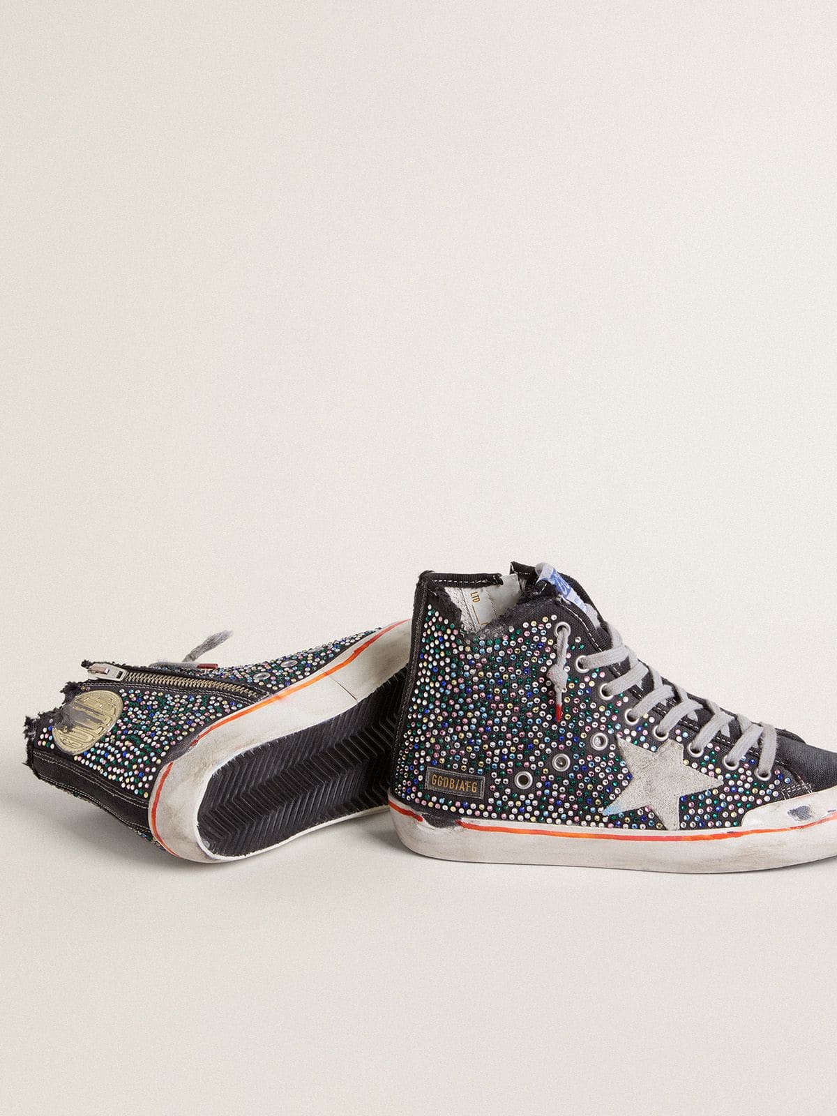 Golden Goose Mens Francy Penstar Lab In Black Canvas With Multicolor Rhinestones Mens